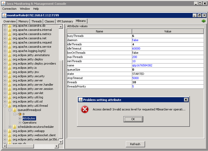 Mbeans with access denied error