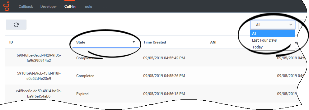 CallbackUI call-in-tab filter-and-sort-records.png