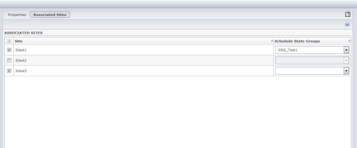 Schedule States Group drop-down list on the Associated Sites tab.