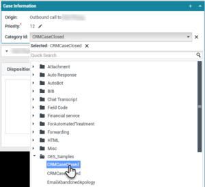 Example of selecting a value from a drop-down list in the Case Information view.