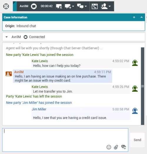 Transferred Chat Interaction window displayed on the desktop to the transfer target