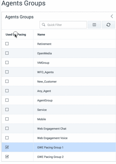 Sorting the pacing configuration columns